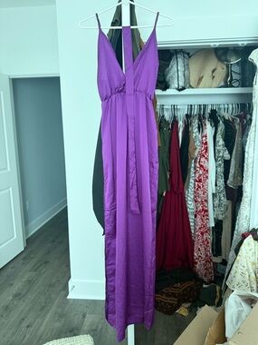 Elegant Purple V-Neck Satin Maxi Dress